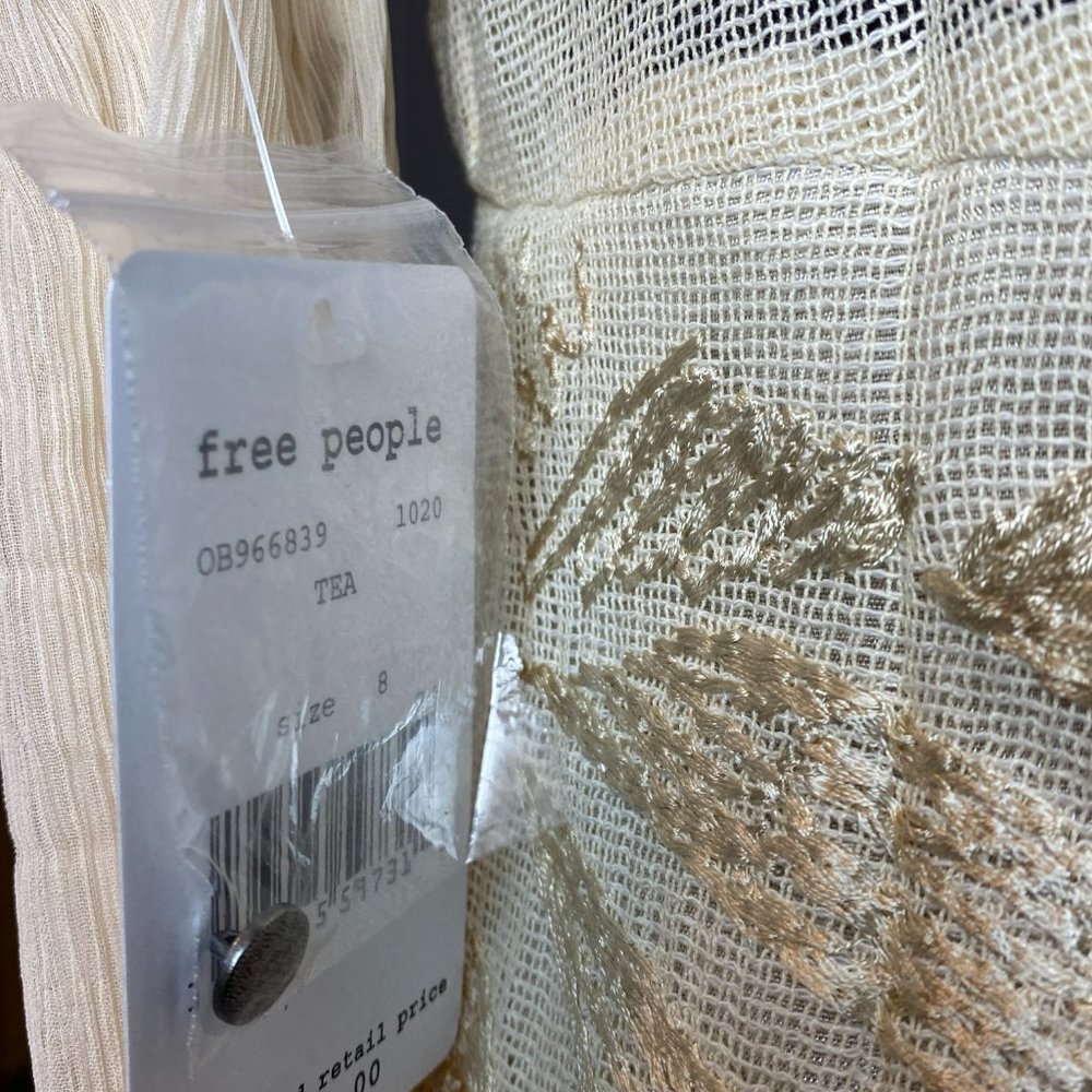 🌬️ Free People Womens Cleo Embroidered Cream Boho Mini Dress 🌾 - Picture 13 of 13